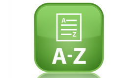 Zelený zaoblený čtverec s písmeny A-Z.